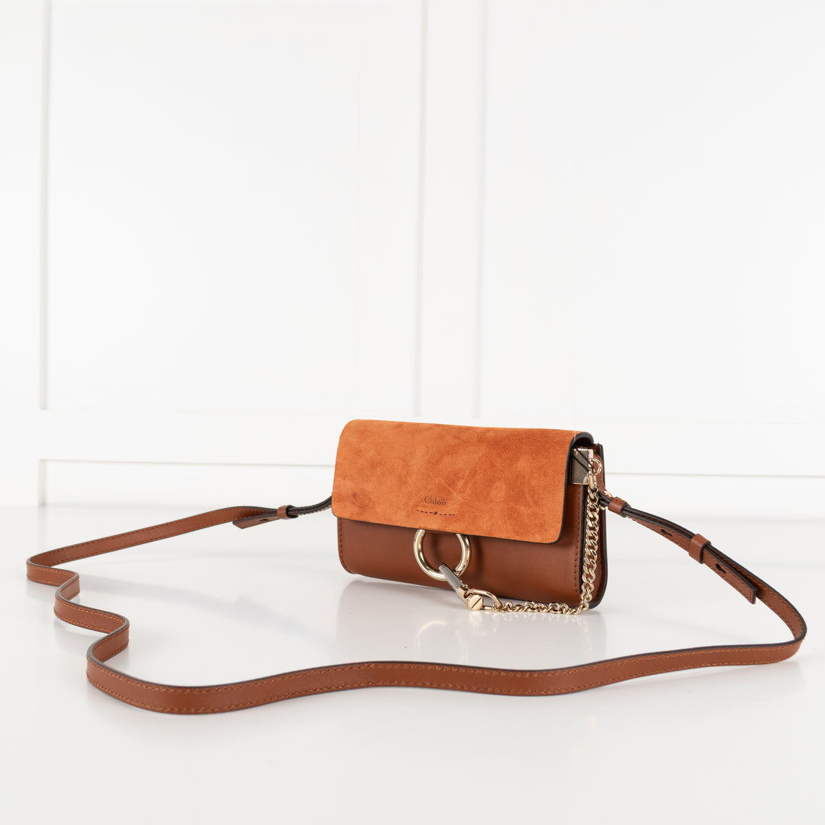 Chloe Faye Wallet on Chain in Rich Tan Suede