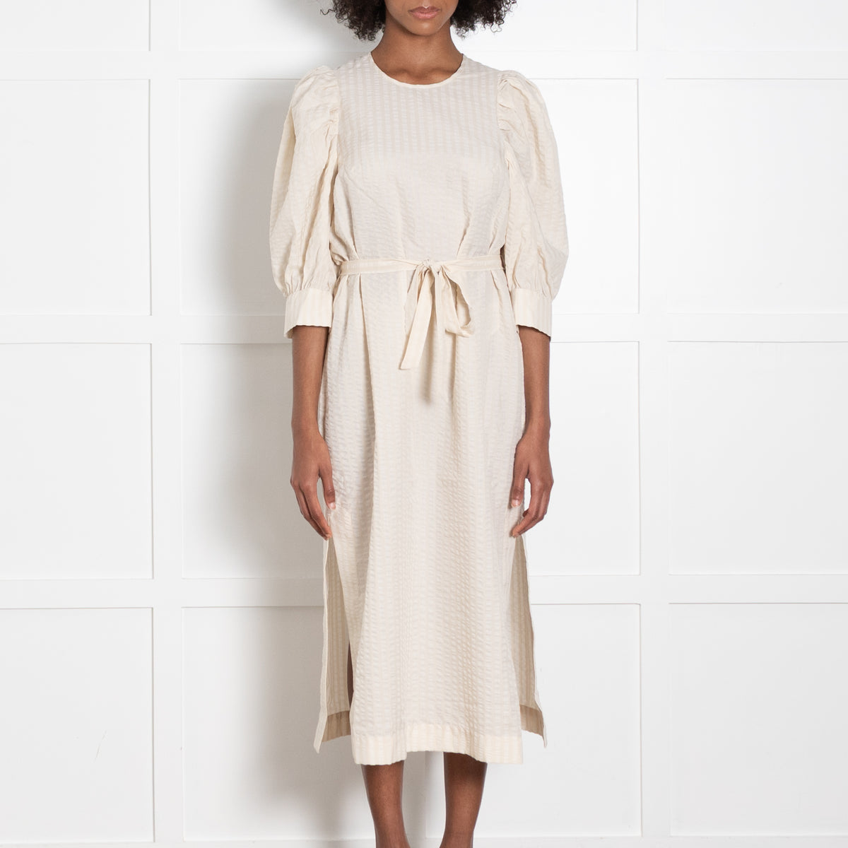 Baum und Pferdgarten Cream Seersucker Puff Sleeve Dress