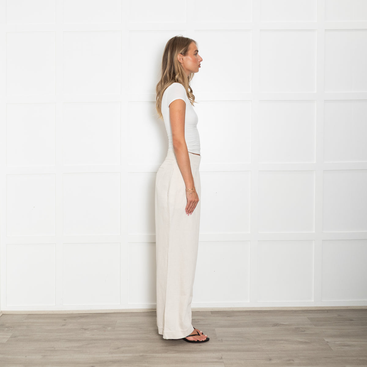 Vivere Cream Wide Leg Twill Trousers