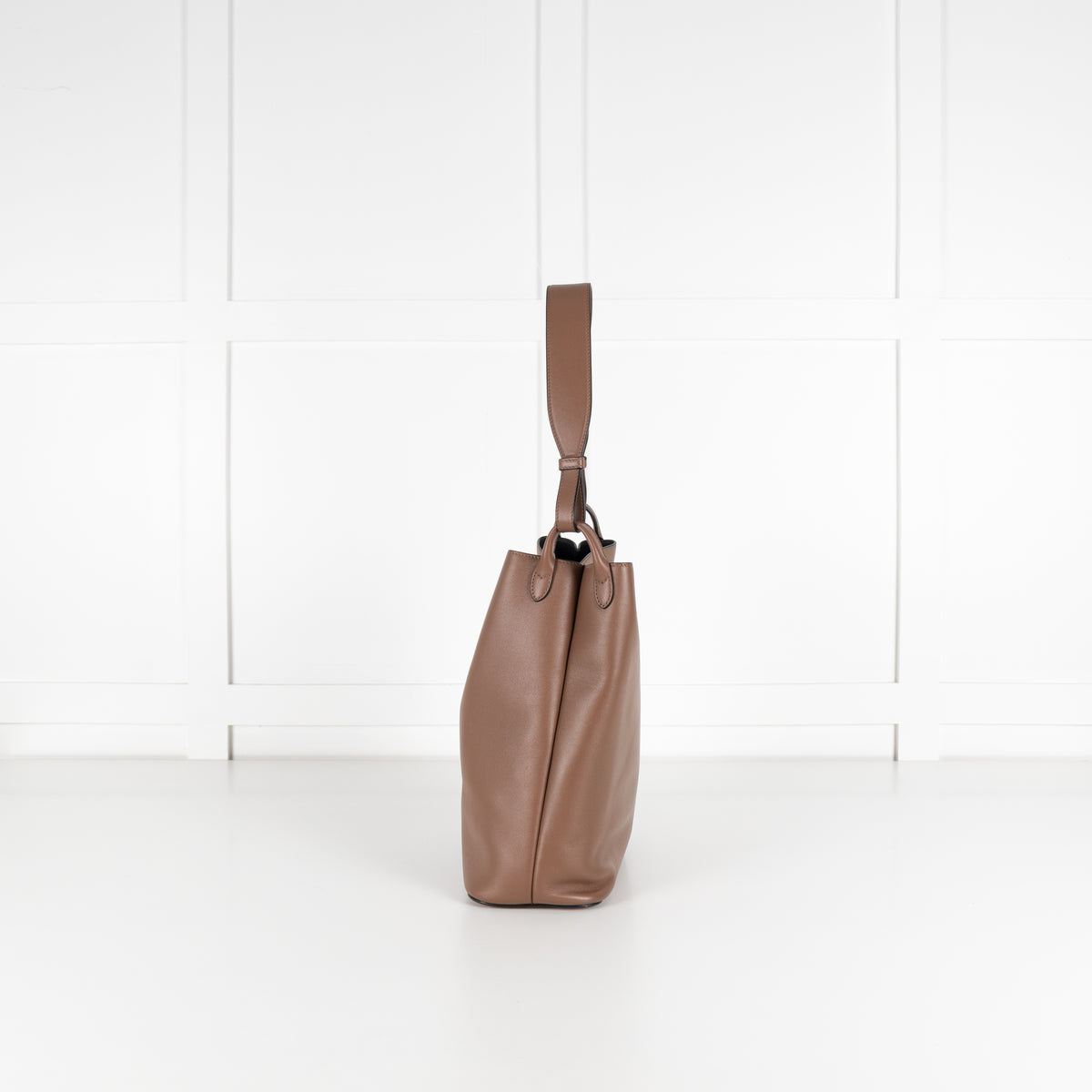 Smythson Brown Leather Bucket Bag