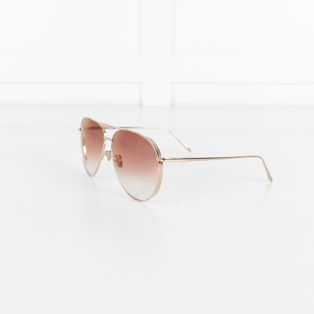 Linda Farrow Gold Titanium Aviator Shape with Brown Lens