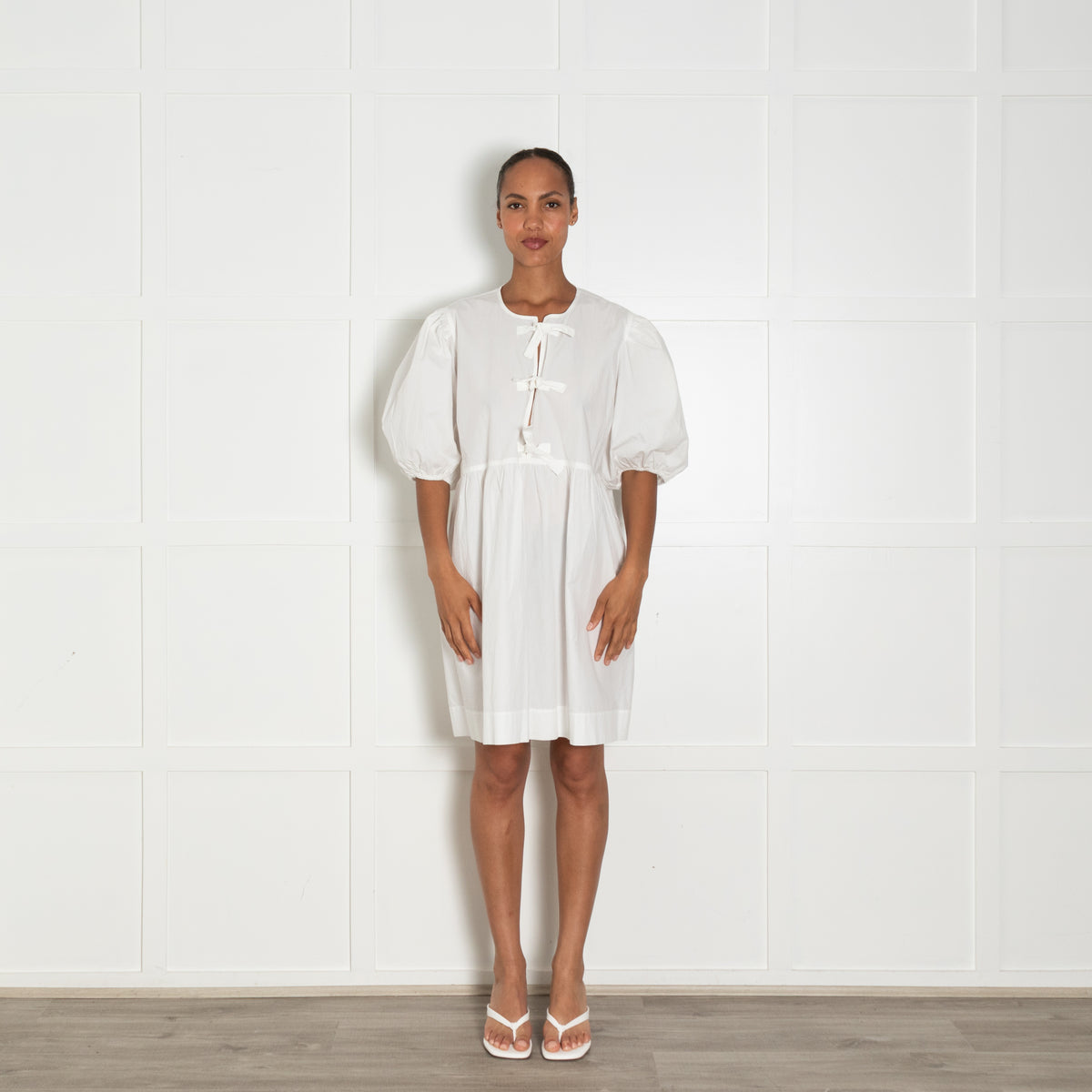 Ganni White Dress With Front Ties