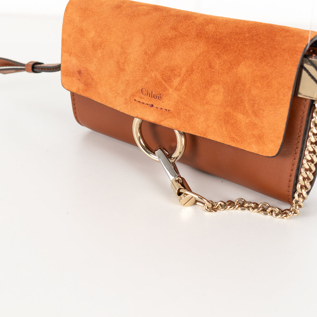 Chloe Faye Wallet on Chain in Rich Tan Suede