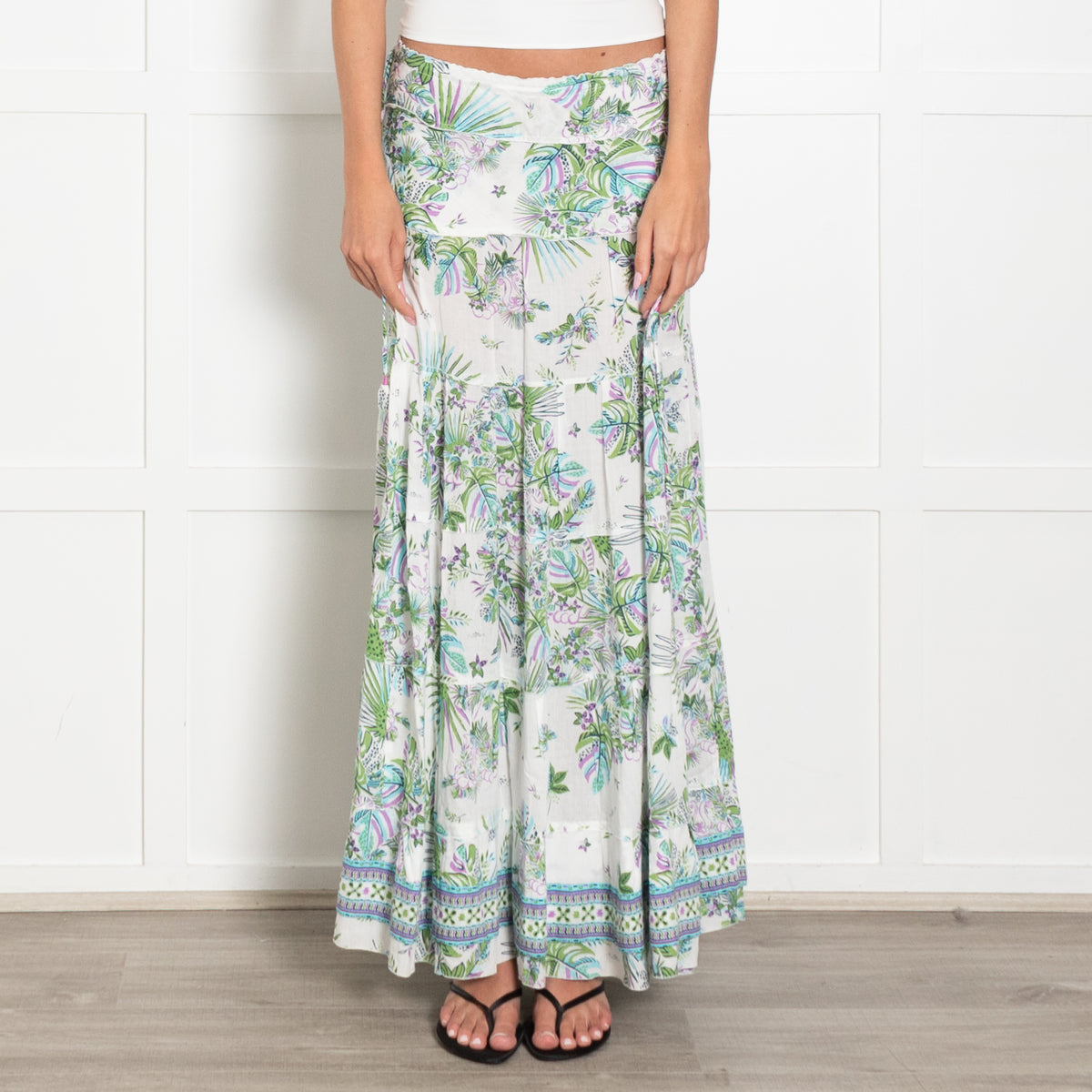 Poupette St Barth White Green Lilac Maxi Skirt