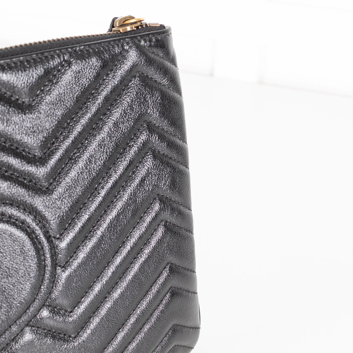 Gucci Black Leather Chevron Pouch