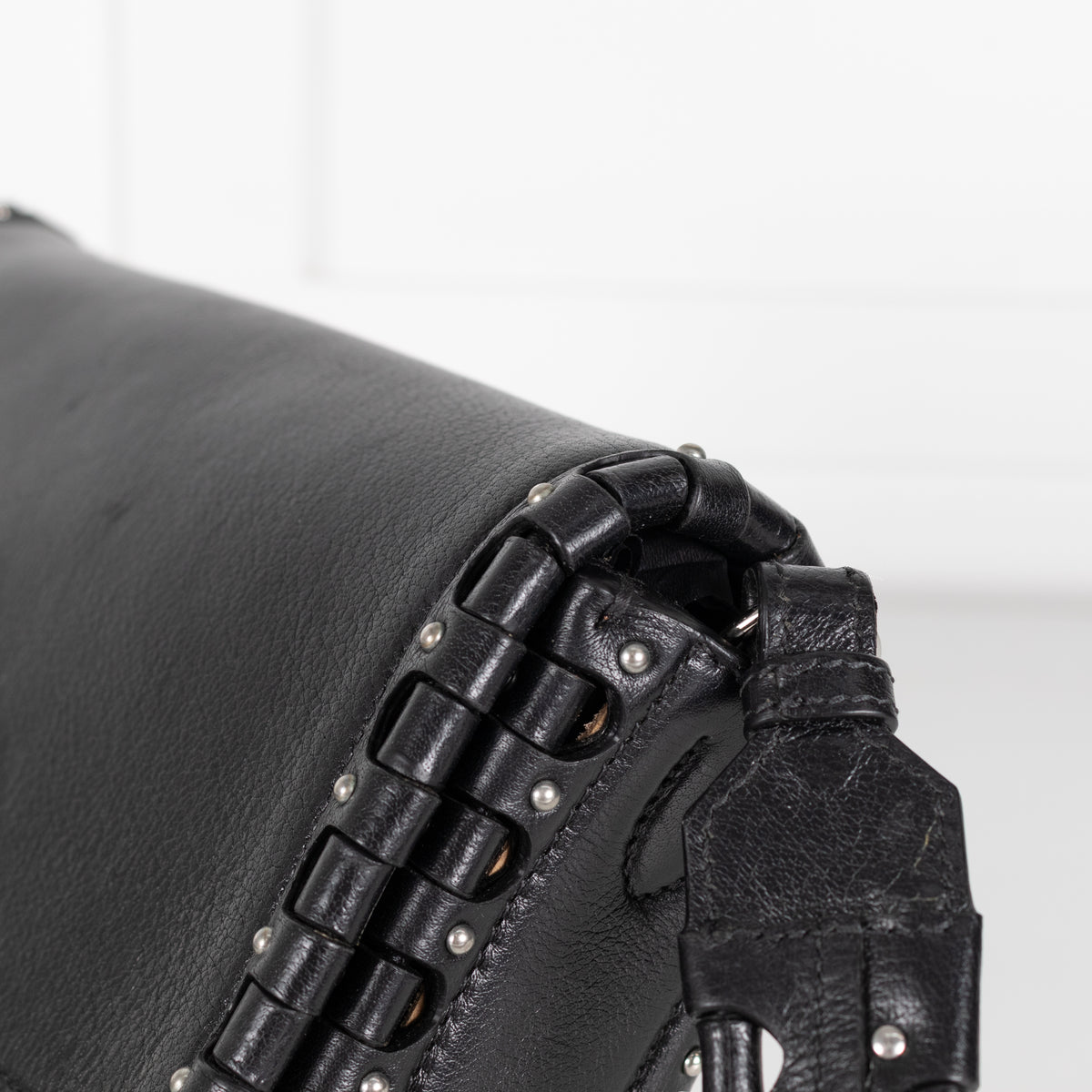 Alaia Black Leather Silver Stud Hinge Flap Crossbody Bag