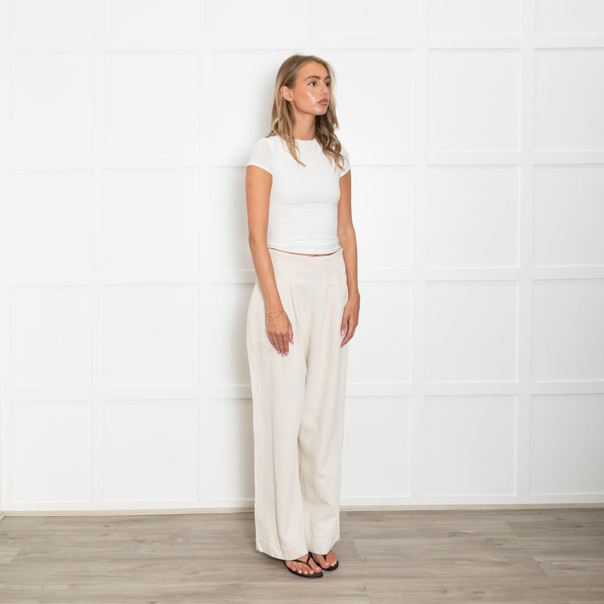 Vivere Cream Wide Leg Twill Trousers