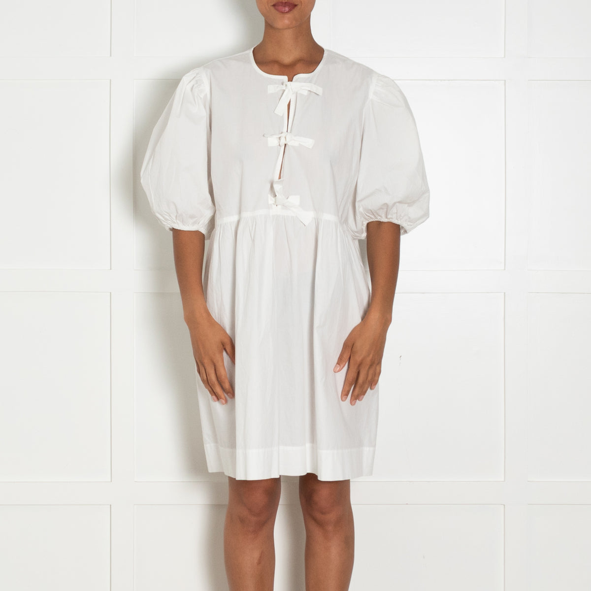 Ganni White Dress With Front Ties