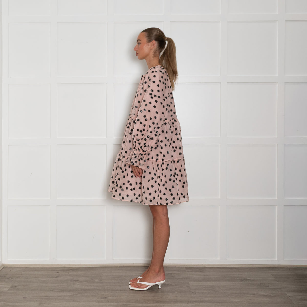Stine Goya Pink and Black Tiered Puff Mini Dress