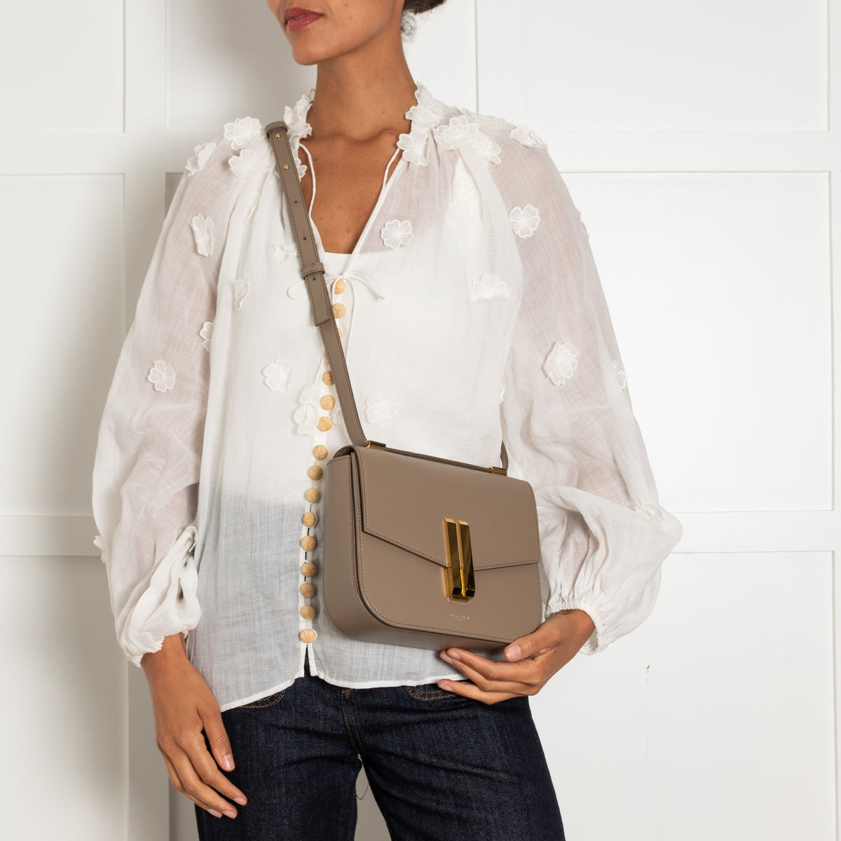 DeMellier The Vancouver Taupe Leather Crossbody Bag