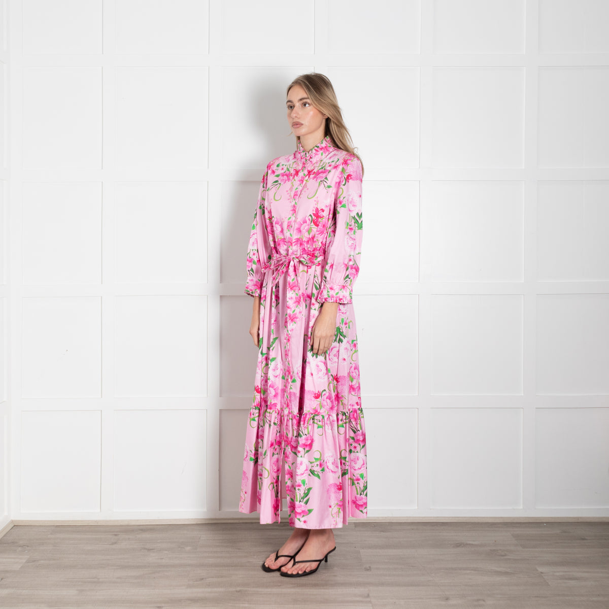 Borgo De Nor Pink Floral Ruffle Maxi Dress