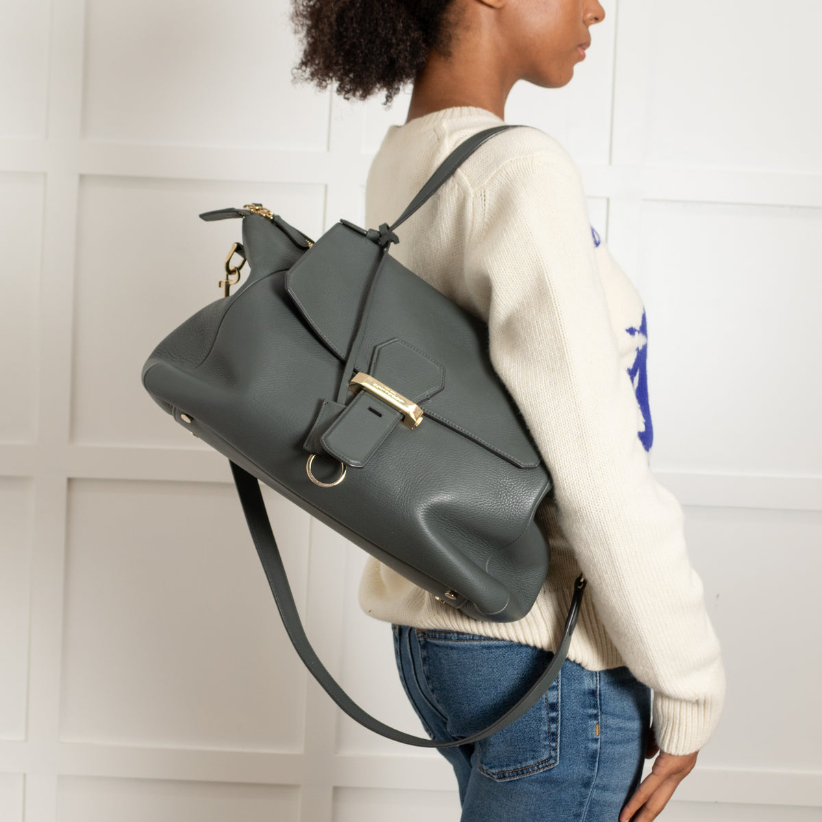 Smythson Grey Berkeley Satchel Bag