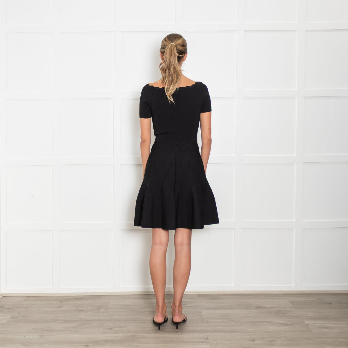 Sandro Black Knitted Scallop Edge Mini Dress