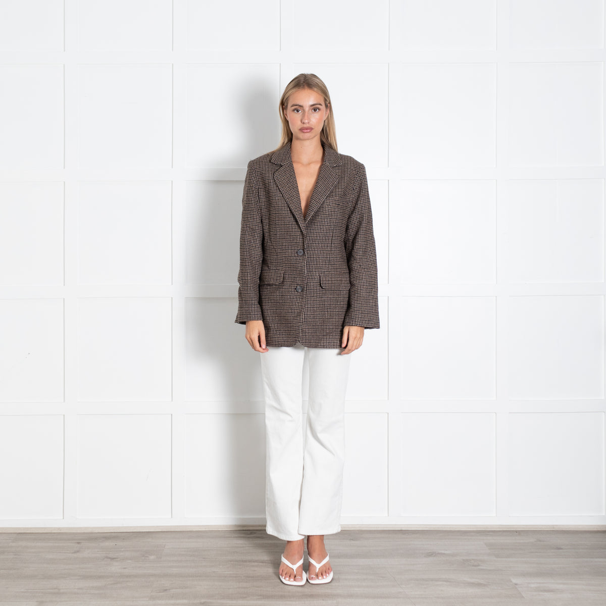 Rosae Paris Brown Houndstooth Single Breasted Jacket