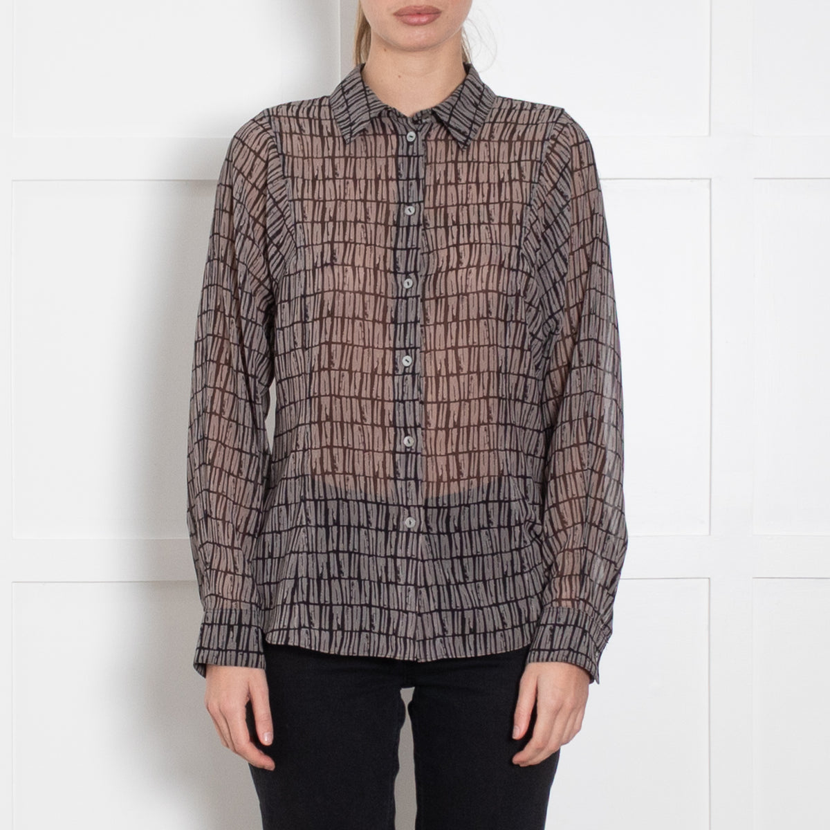 Theory Grey Patterned Sheer Shirt