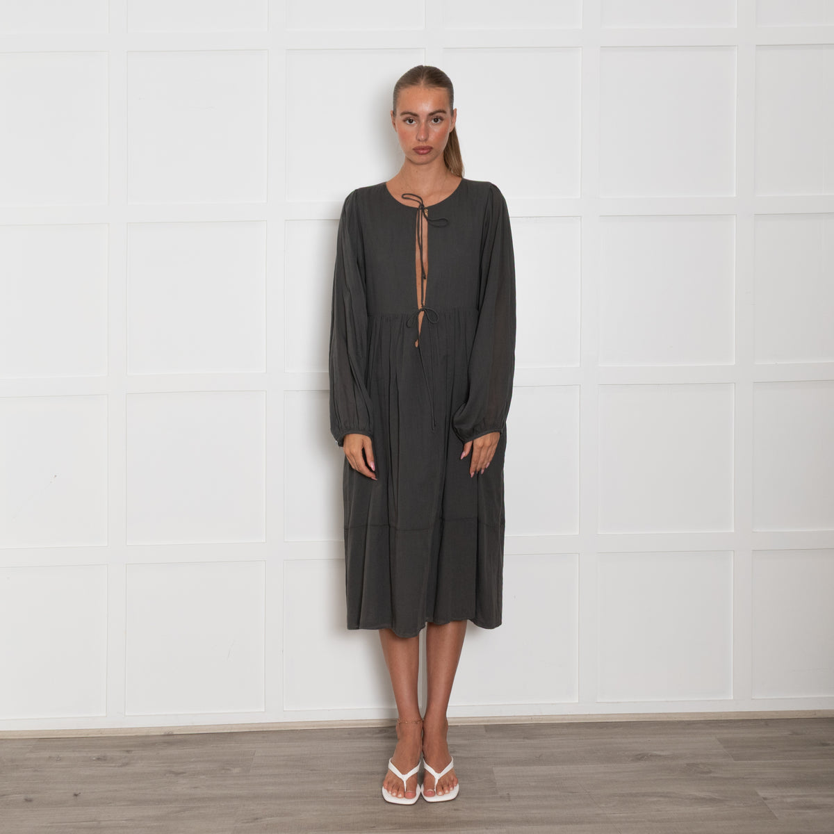 Loup Charmant Grey Cotton Long Sleeve Sun Dress