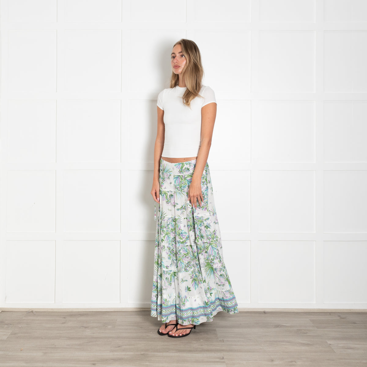 Poupette St Barth White Green Lilac Maxi Skirt