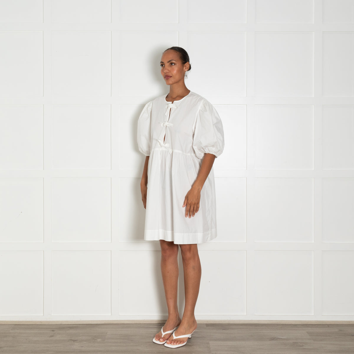 Ganni White Dress With Front Ties