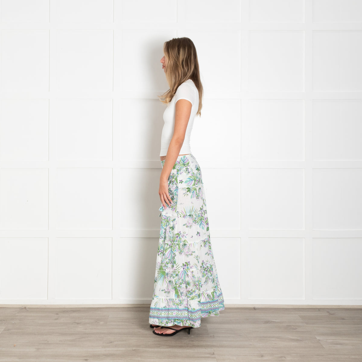 Poupette St Barth White Green Lilac Maxi Skirt