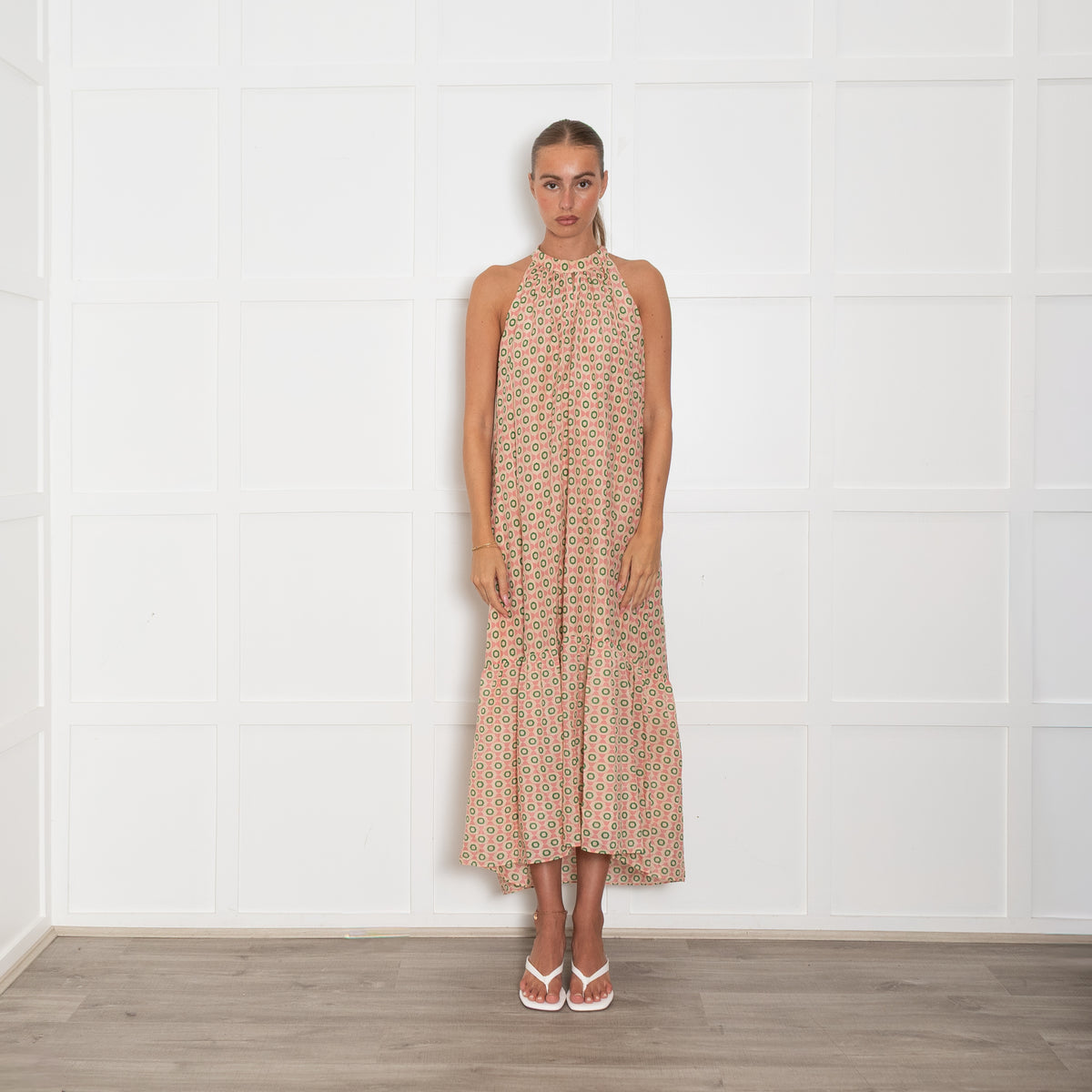 Me + Em Green and Pink Halterneck Maxi Dress