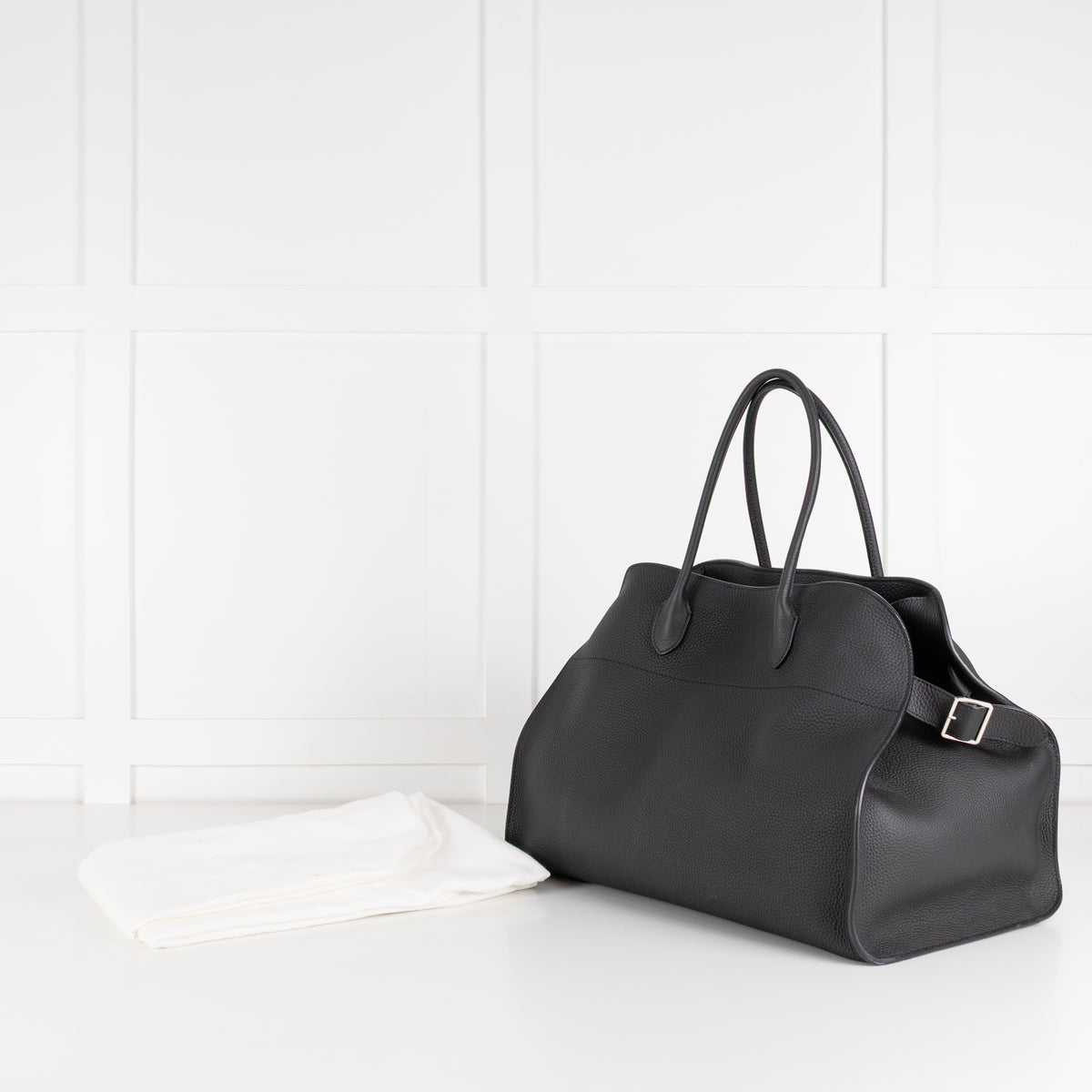 The Row Black Pebbled Leather Margaux 17 Bag