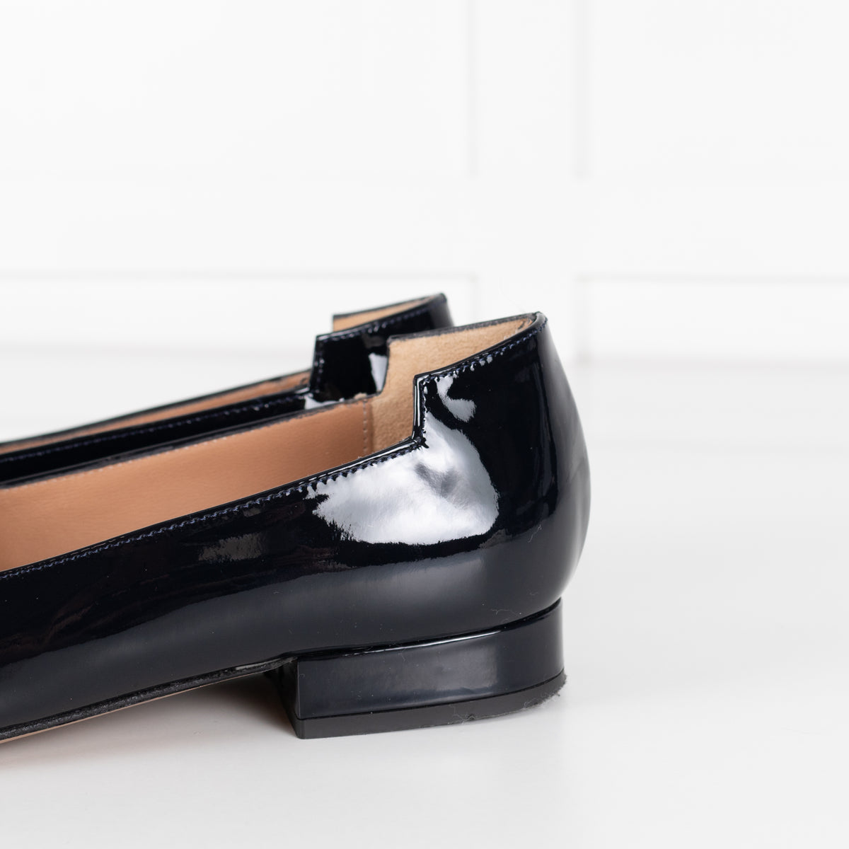 The Fold Dark Navy Patent Leather Pointed Toe Bianco Flat Shoes