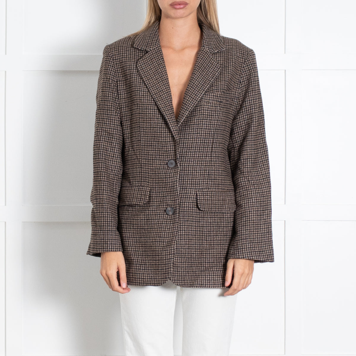 Rosae Paris Brown Houndstooth Single Breasted Jacket