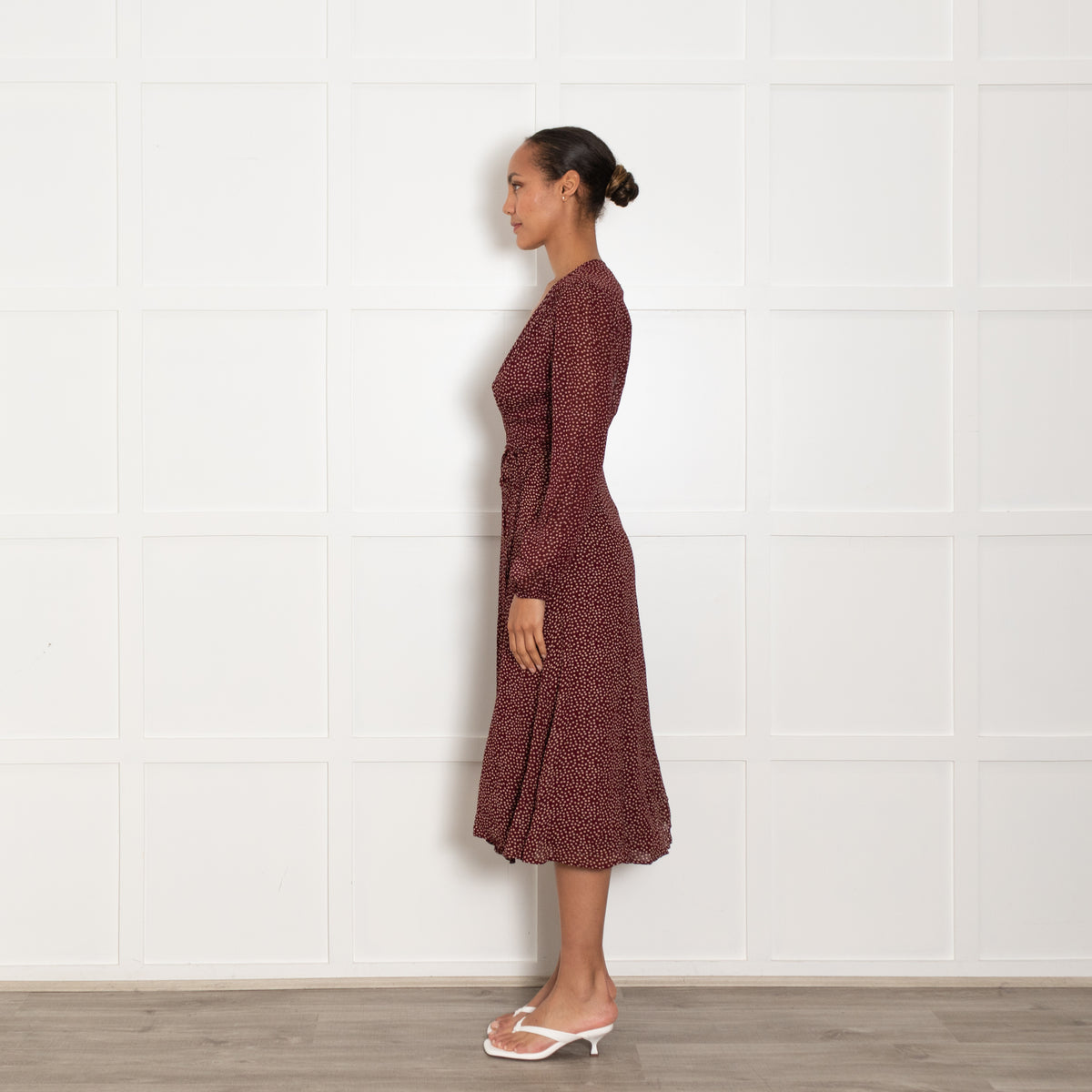 Reformation Burgundy Red Cream Micro flower Wrap Dress