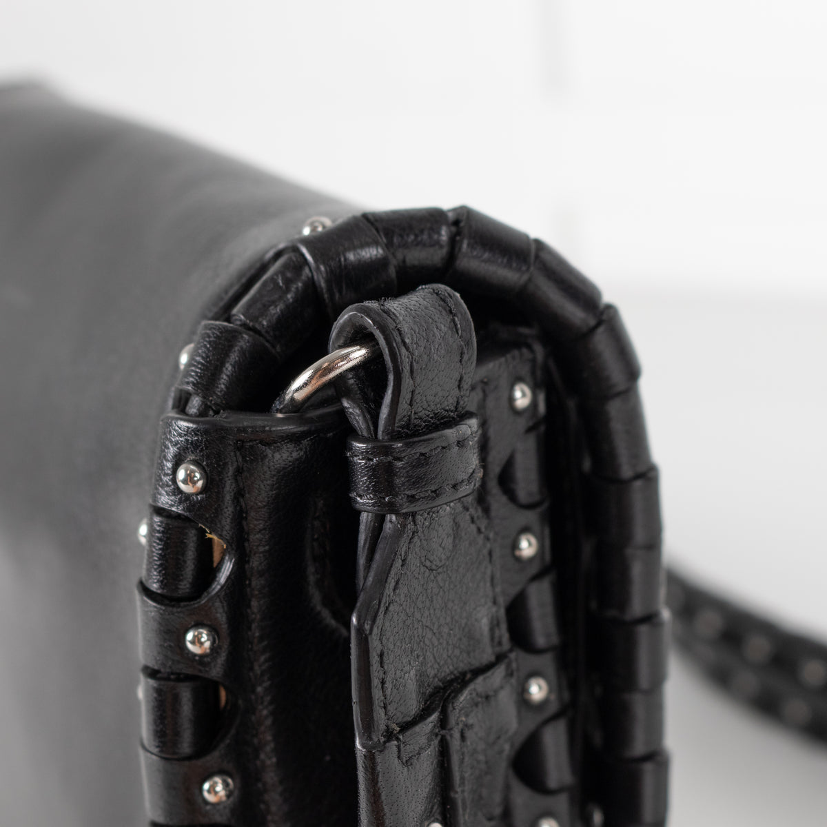 Alaia Black Leather Silver Stud Hinge Flap Crossbody Bag
