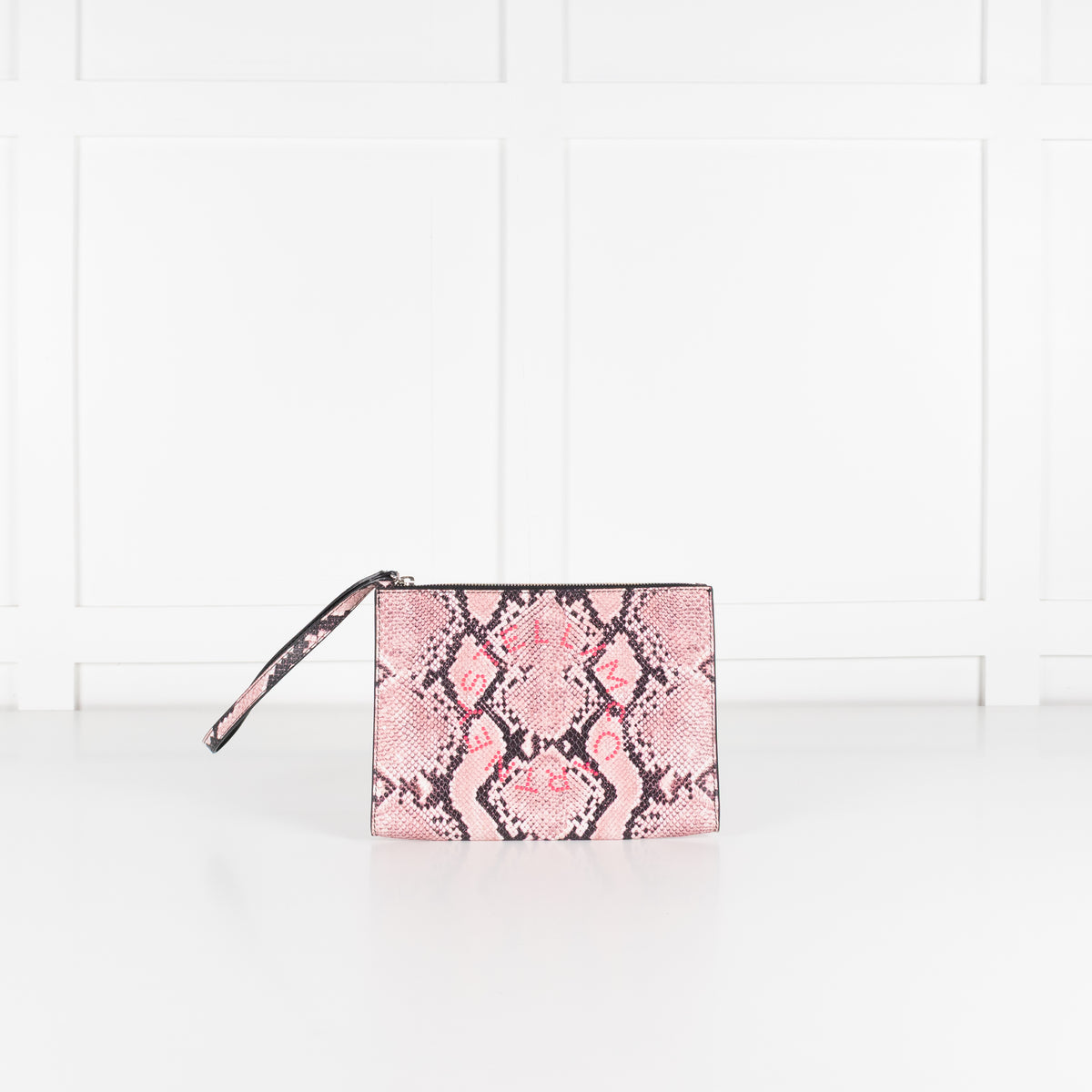 Stella McCartney Pink Snake Clutch with Pink Studs
