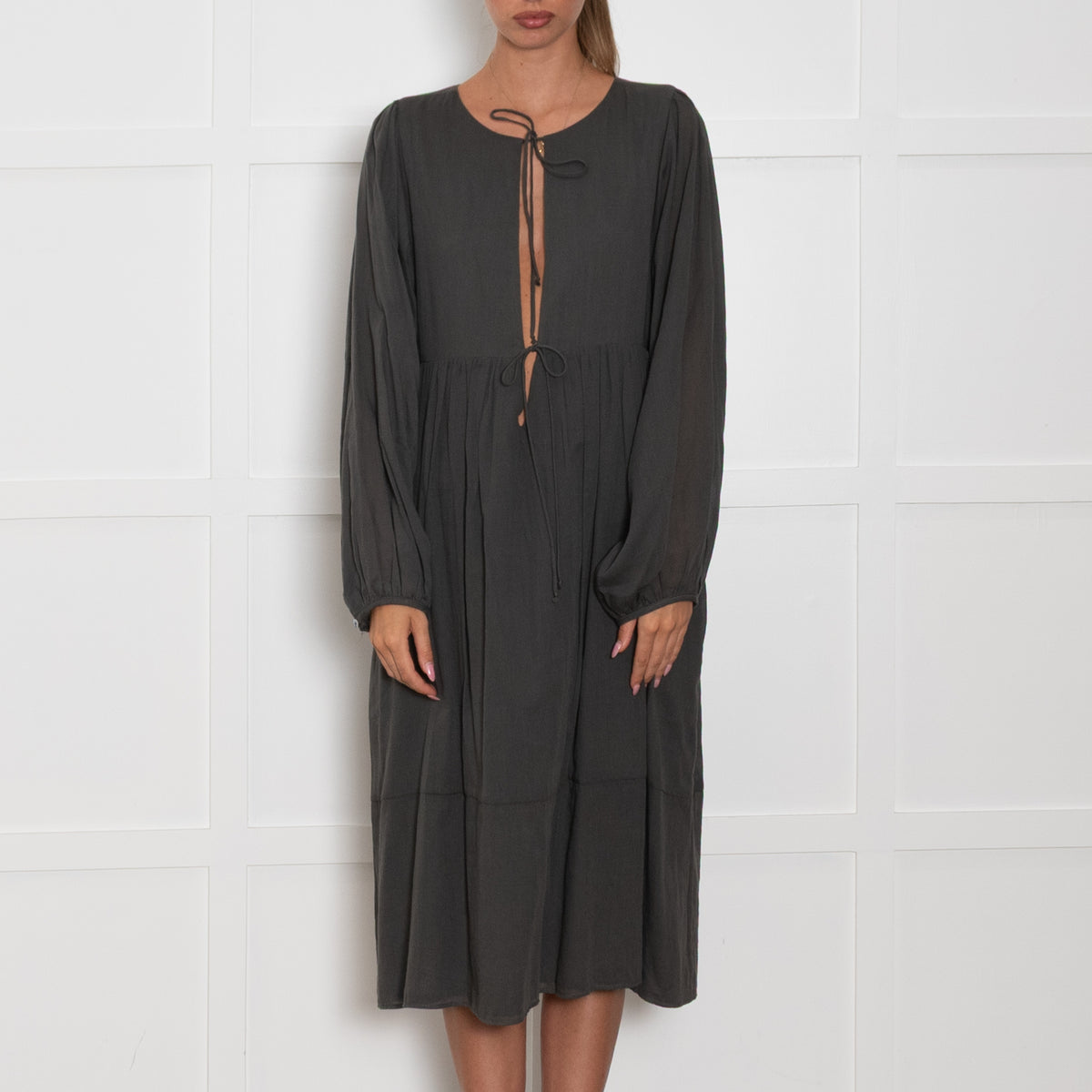 Loup Charmant Grey Cotton Long Sleeve Sun Dress
