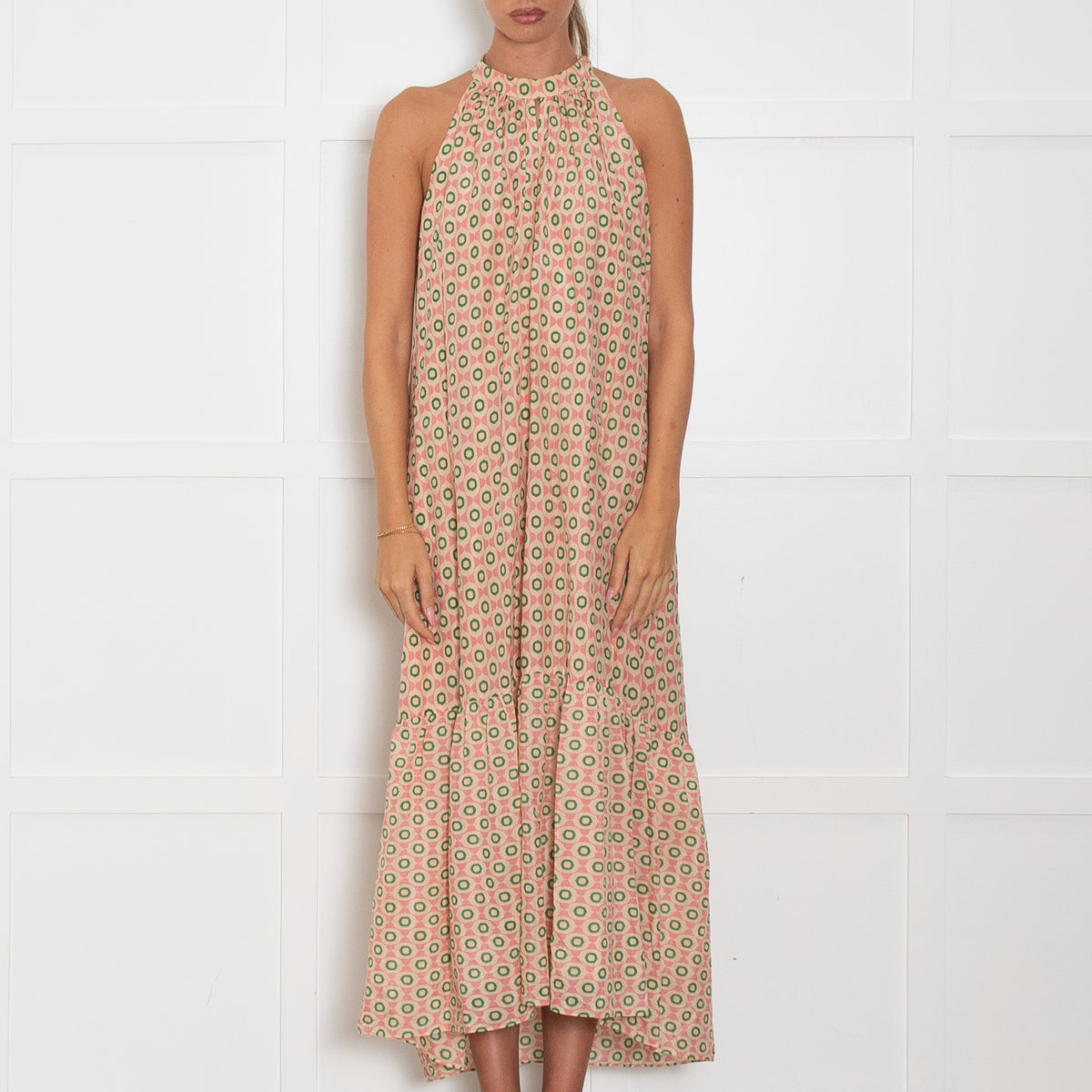 Me + Em Green and Pink Halterneck Maxi Dress