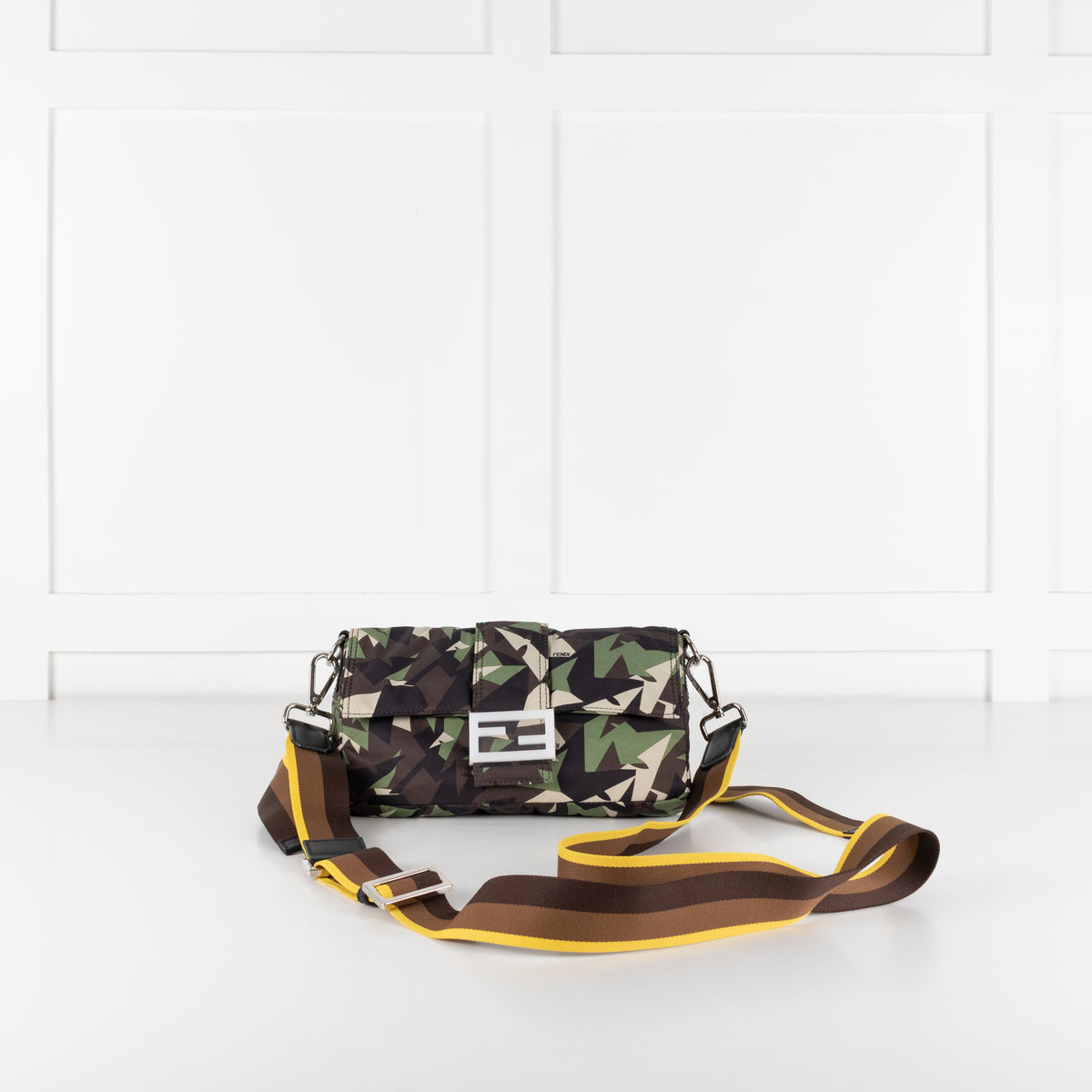Fendi Green Nylon Camouflage Convertible Baguette Satchel