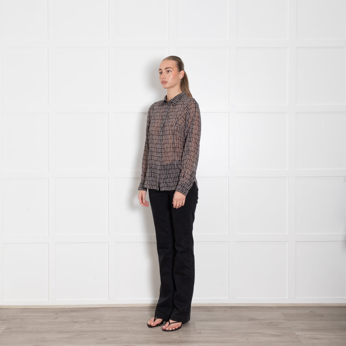 Theory Grey Patterned Sheer Shirt