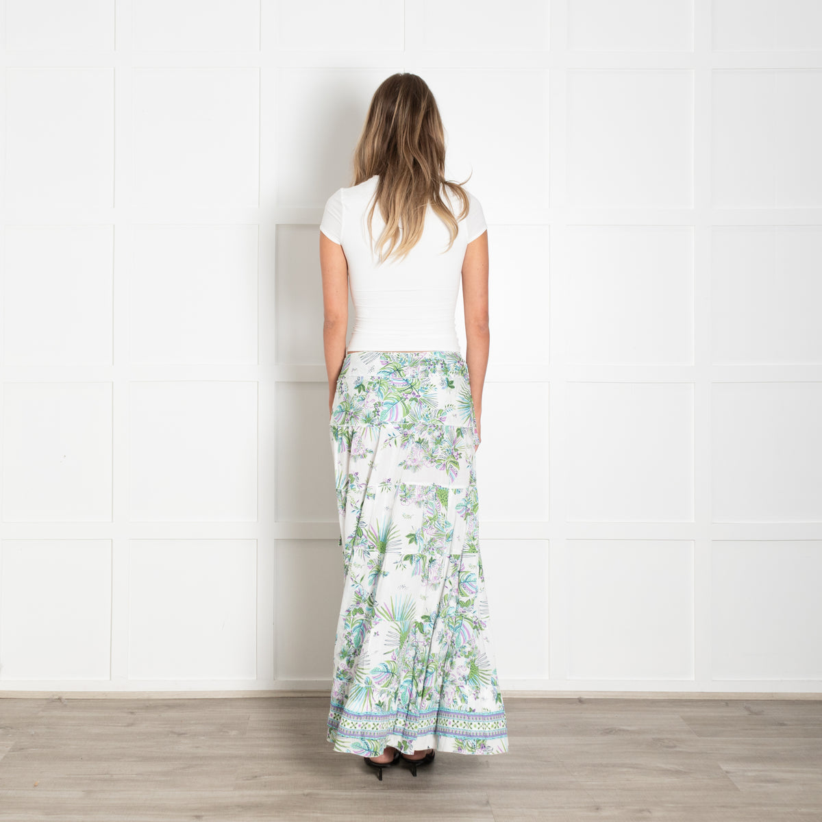 Poupette St Barth White Green Lilac Maxi Skirt