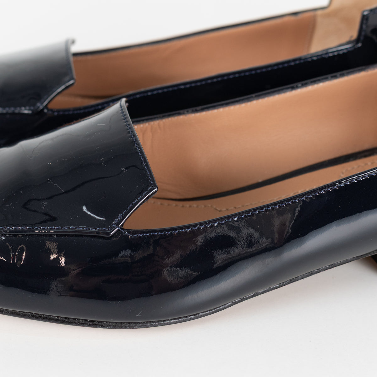 The Fold Dark Navy Patent Leather Pointed Toe Bianco Flat Shoes