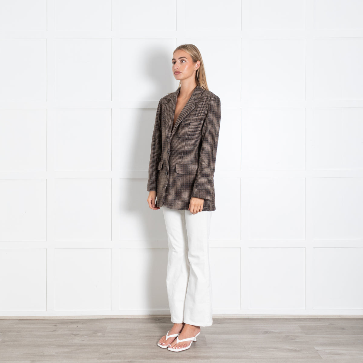 Rosae Paris Brown Houndstooth Single Breasted Jacket