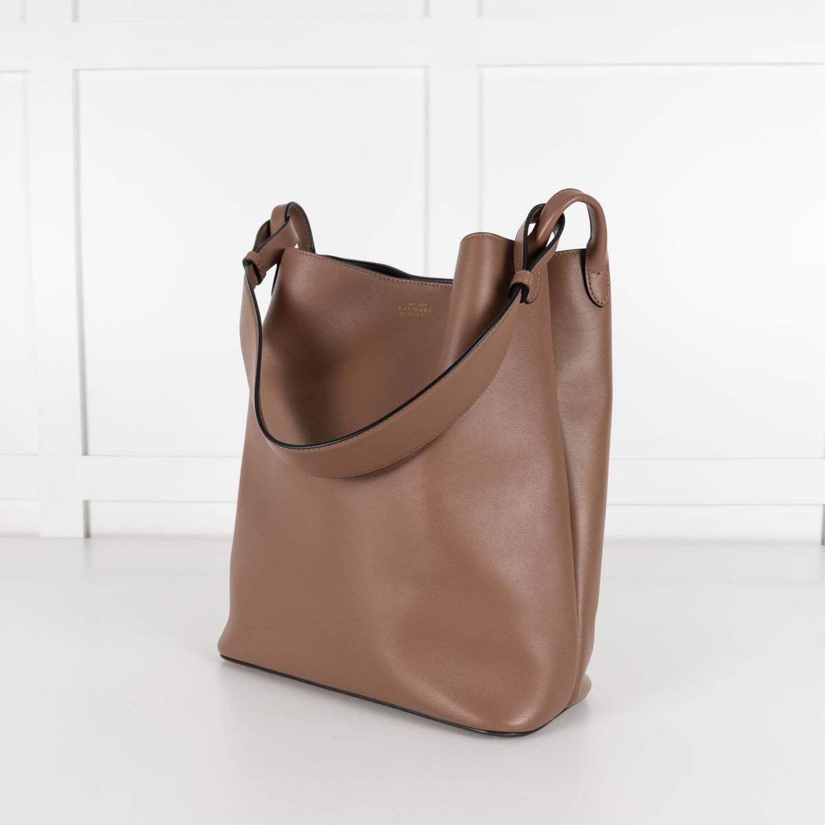Smythson Brown Leather Bucket Bag