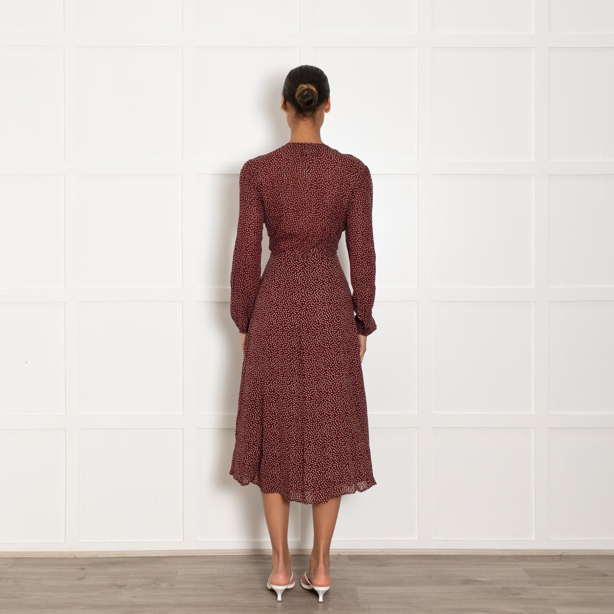 Reformation Burgundy Red Cream Micro flower Wrap Dress