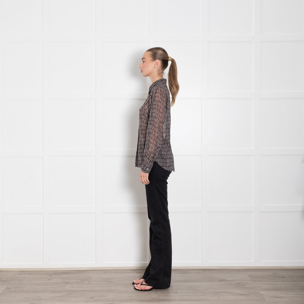 Theory Grey Patterned Sheer Shirt