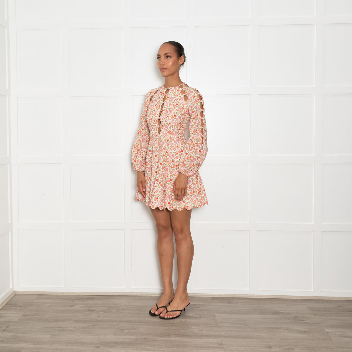 Zimmerman White Goldie Scallop Coral Blossom Mini Dress