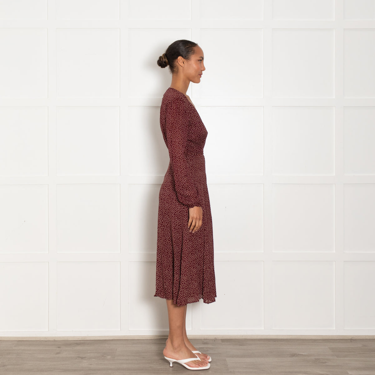 Reformation Burgundy Red Cream Micro flower Wrap Dress