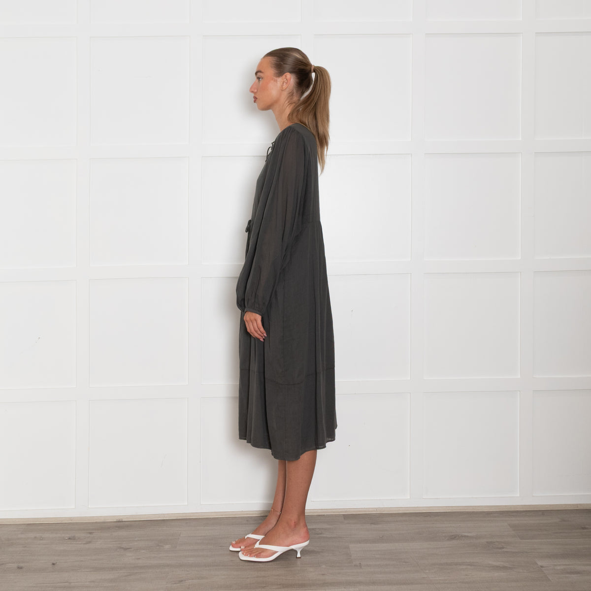 Loup Charmant Grey Cotton Long Sleeve Sun Dress