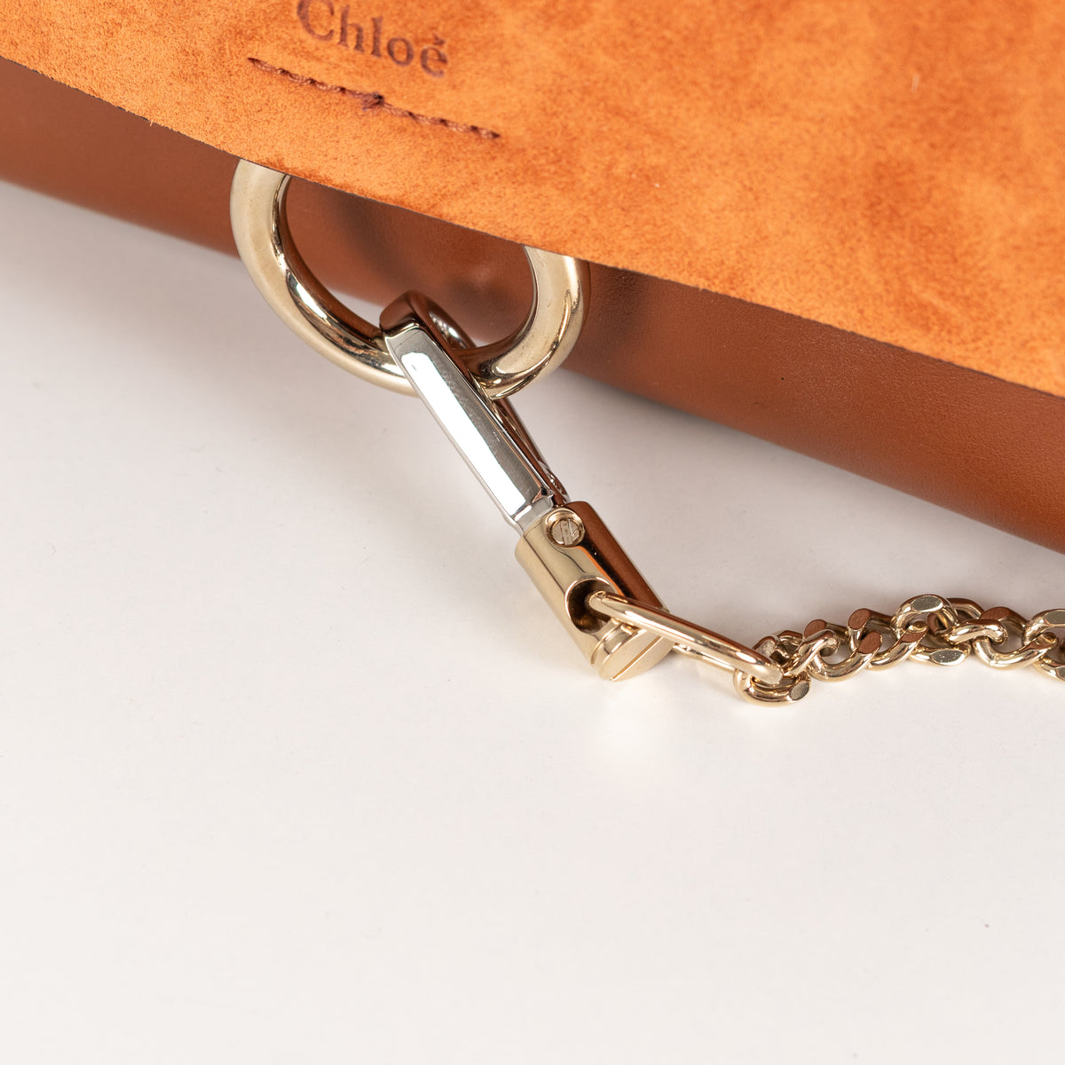 Chloe Faye Wallet on Chain in Rich Tan Suede