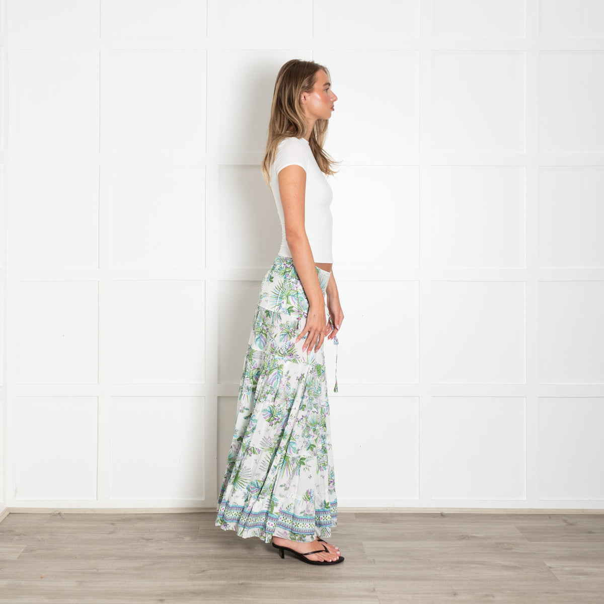Poupette St Barth White Green Lilac Maxi Skirt