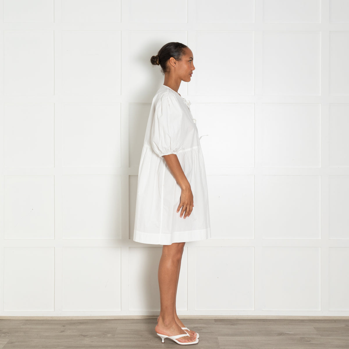 Ganni White Dress With Front Ties