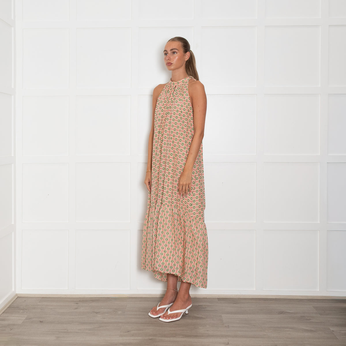 Me + Em Green and Pink Halterneck Maxi Dress