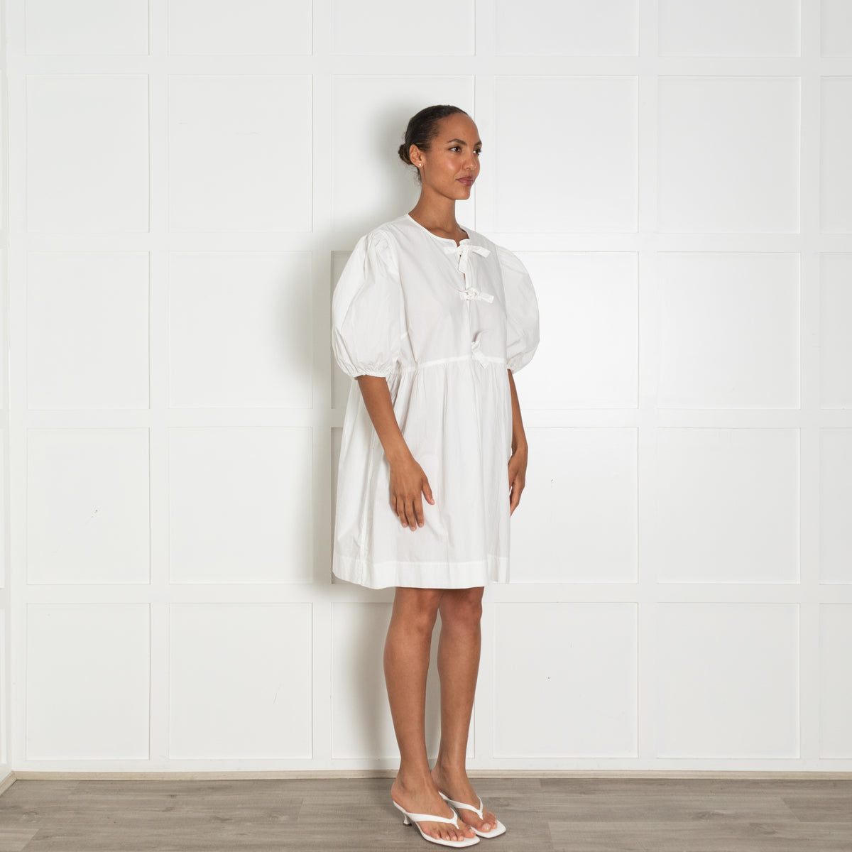 Ganni White Dress With Front Ties