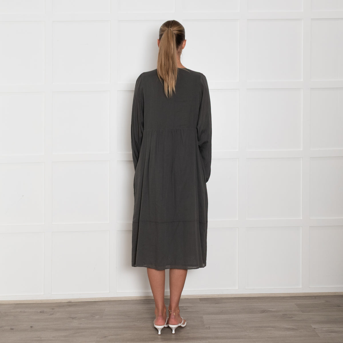 Loup Charmant Grey Cotton Long Sleeve Sun Dress