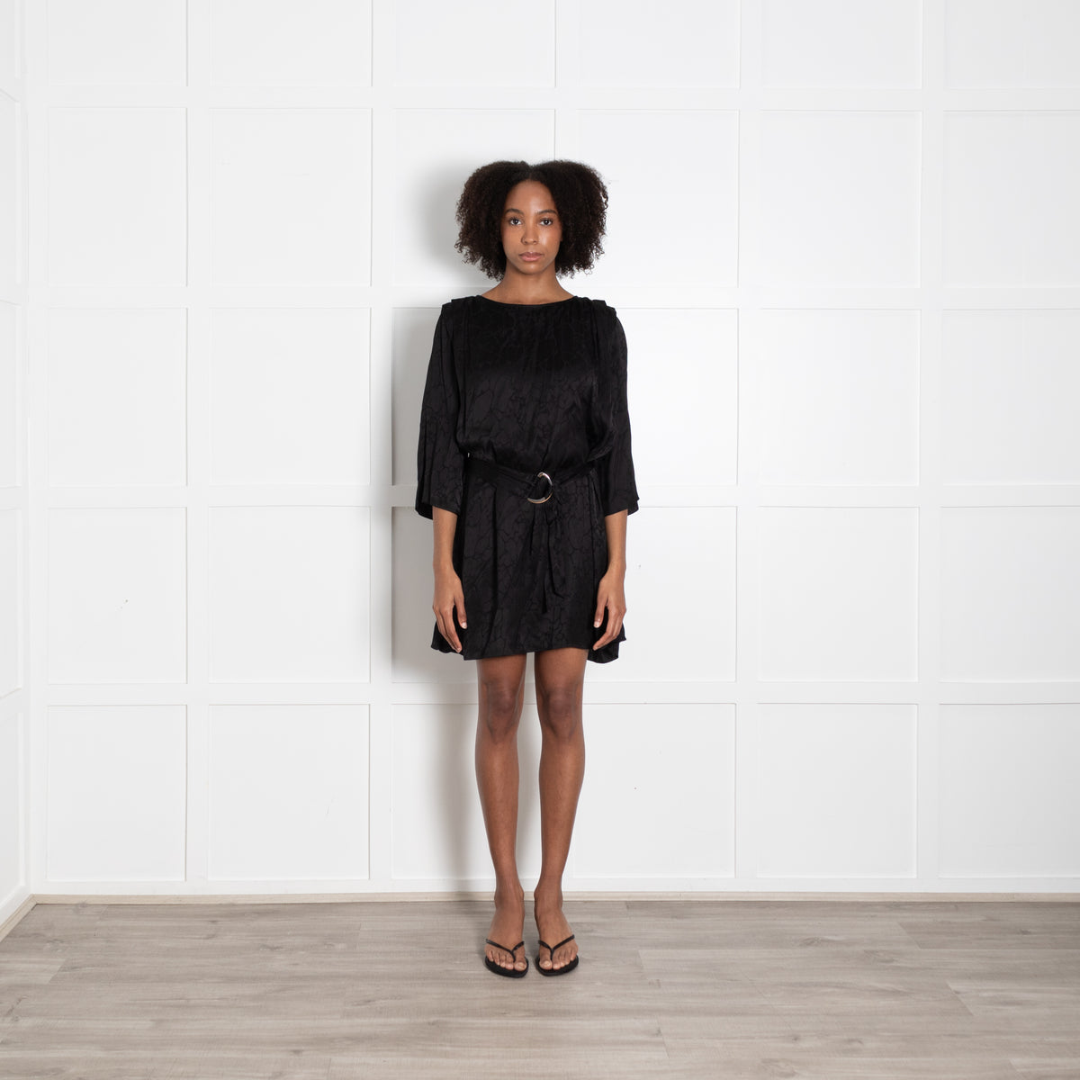 Ba&Sh Black Lady Dress with Gathered Shoulders